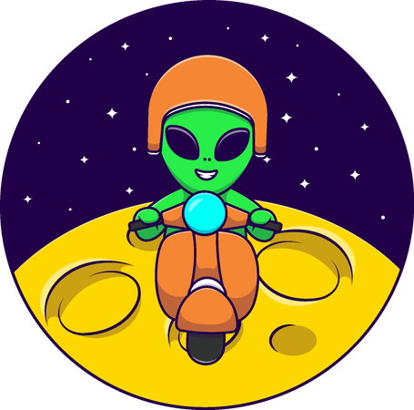 Un extraterrestre en scooter sur la lune  Illustration