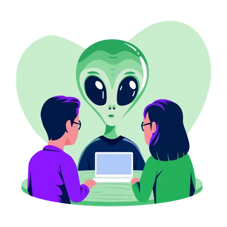 Alien contact with humans  Illustration