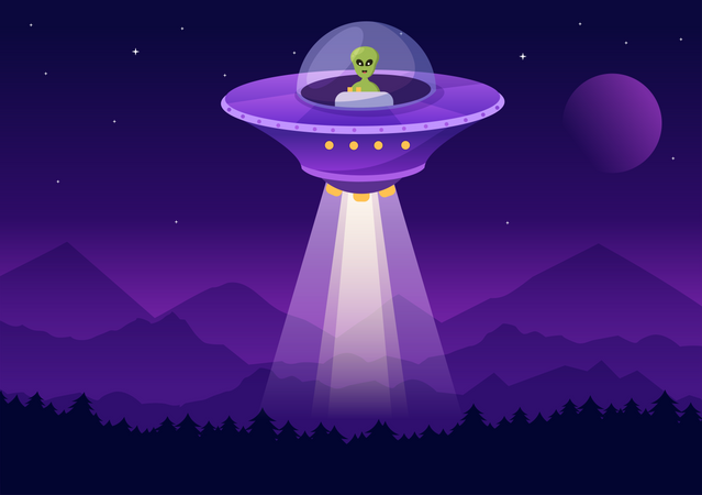 Außerirdischer fliegt im UFO  Illustration