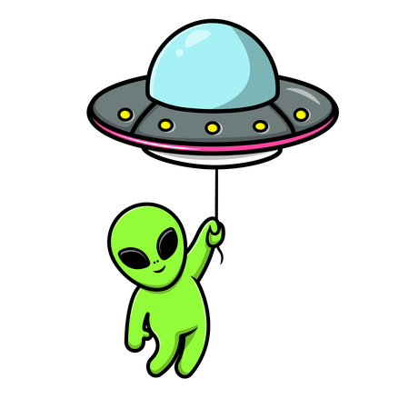 UFOとともに浮かぶエイリアン  イラスト