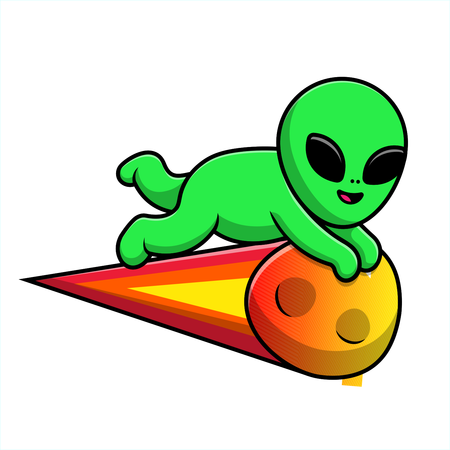 Alien Flying With Meteorite  Illustration