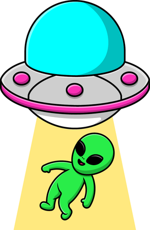 UFOで飛ぶエイリアン  イラスト