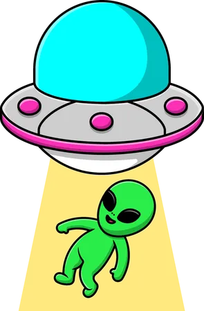 Alien Flying With UFO  Illustration