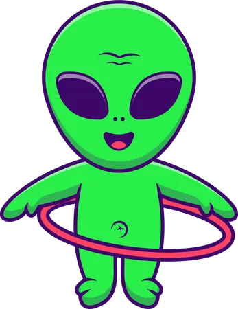 Extraterrestre hace rodar un hula-hoop  Ilustración