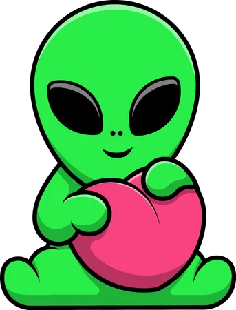 Alien hält Herz Liebe  Illustration