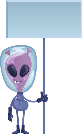 Alien holding blank banner  Illustration