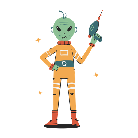 Alien holding gun  Illustration