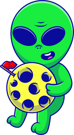 Alien Holding Moon  Illustration