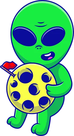 Alien Holding Moon  Illustration