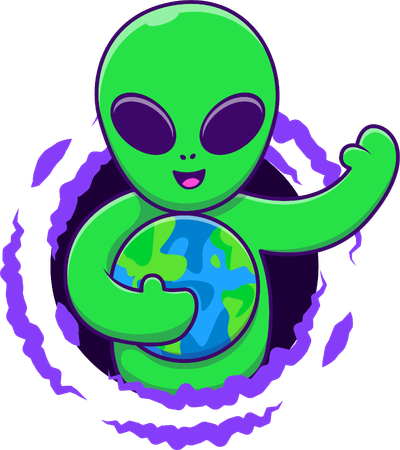 Alien In Black Hole Holding Globe  Illustration