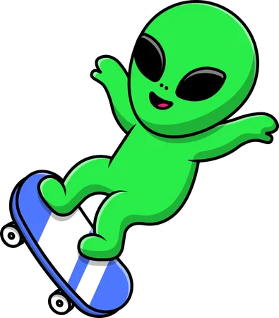 Alien jouant au skateboard  Illustration