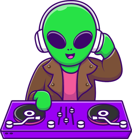 Alien jouant de la musique électronique Dj  Illustration