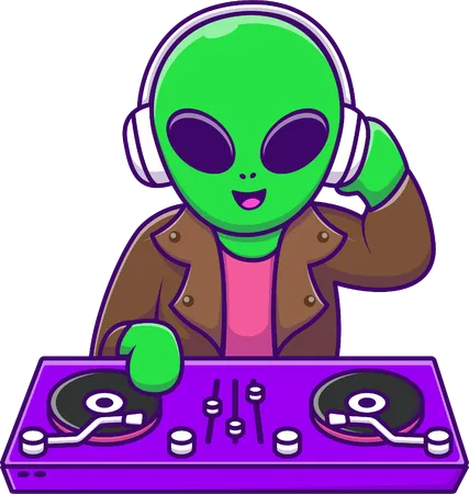 Alien jouant de la musique électronique Dj  Illustration