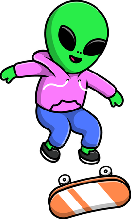 Alienígena Legal Jogando Skate  Ilustração