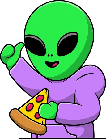 Alienígena legal usando moletom e segurando pizza  Ilustração