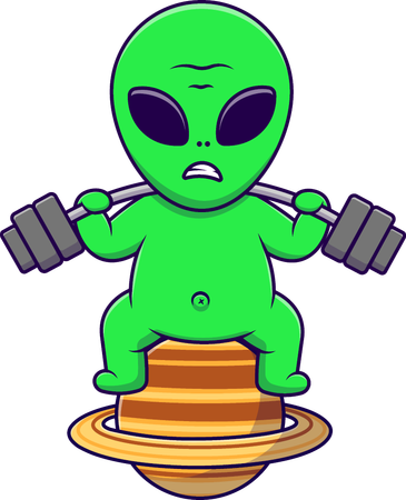 Alien Lifting Barbell On Planet  Illustration