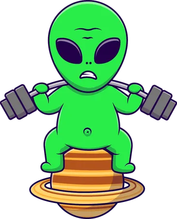 Alien Lifting Barbell On Planet  Illustration