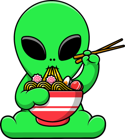 Alien mange des nouilles ramen  Illustration