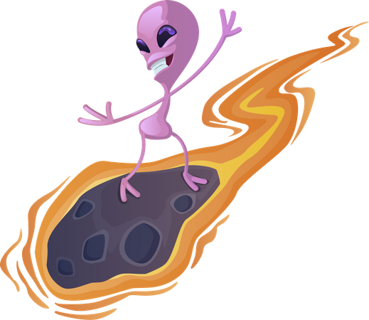 Alien on meteorite  Illustration