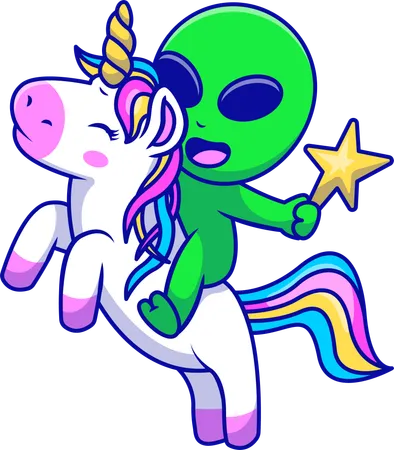 Alien on Unicorn  Illustration