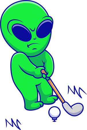 Alien Playing Golf  Illustration