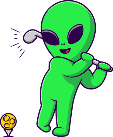 Alien Playing Golf Moon  Illustration