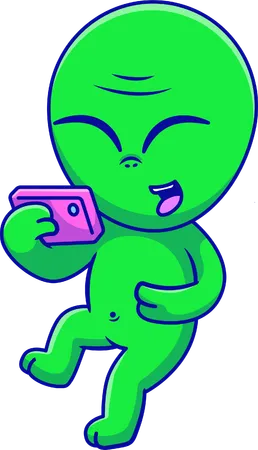 Alien Playing Handphone  イラスト