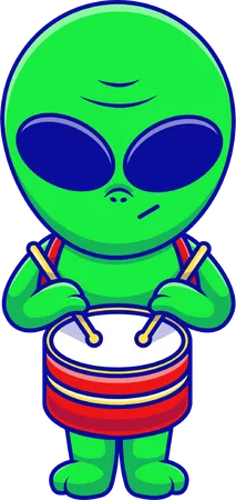 Alien Playing Marching Drum  Illustration