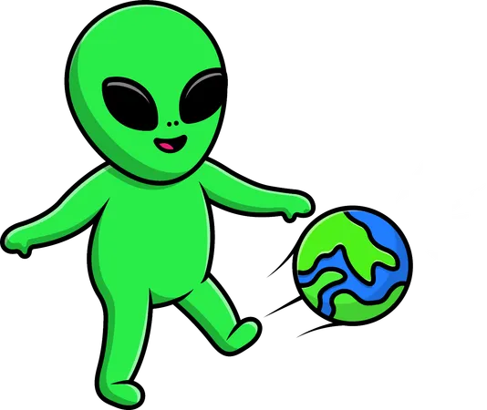 Alien Playing Soccer Earth  Illustration