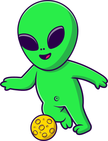 Alien Playing Soccer Moon  Illustration