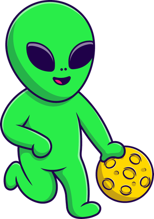 Alien Playing with Moon  Illustration