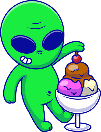 Alien Putting Cherry On Top of a Ice Cream  Illustration