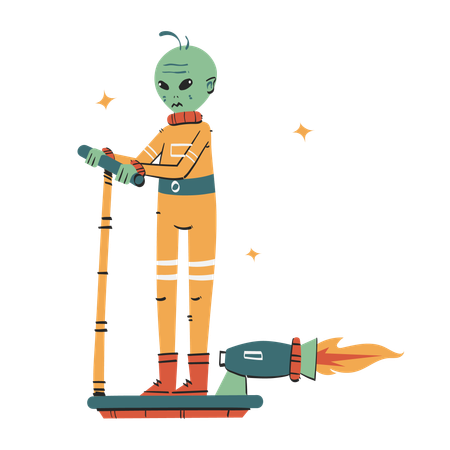 Alien riding rocket  Illustration