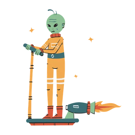 Alien riding rocket  Illustration