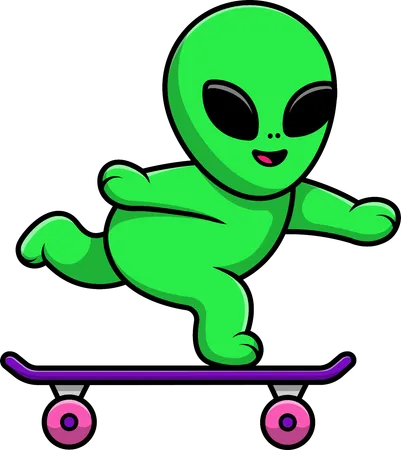 Alien Riding Skateboard  Illustration