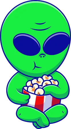 Alien s'assoit et mange du pop-corn  Illustration