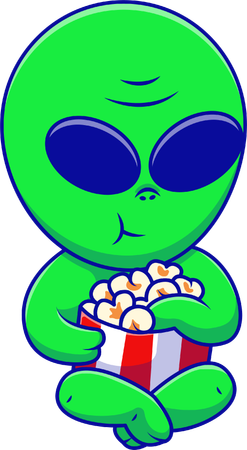 Alien Sit And Eating a Popcorn  Illustration