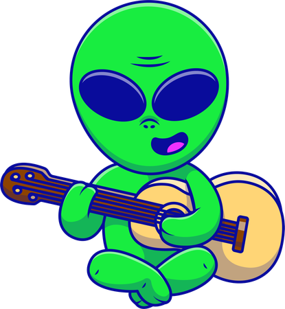 Alien Sit and Playing Guitar  Illustration