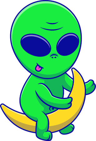 Alien Sitting On Crescent Moon  Illustration