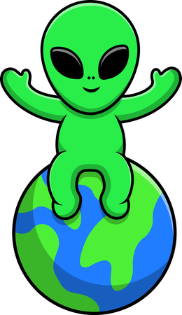 Alien Sitting On Earth  Illustration