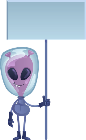 Alien sosteniendo pancarta en blanco  Ilustración