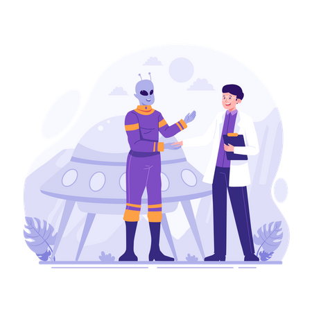 Alien talking with scientist  Illustration