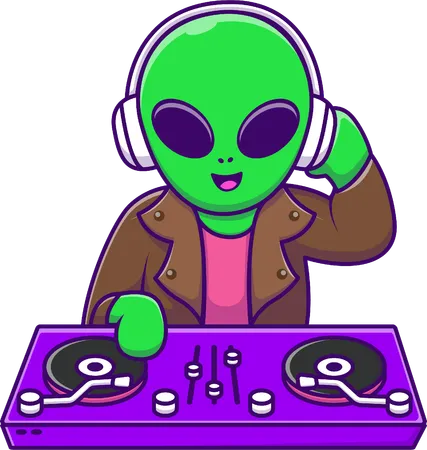 Alien tocando música eletrônica de DJ  Ilustração