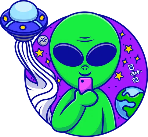 Alien Took Selfie With Smartphone In Space  Illustration