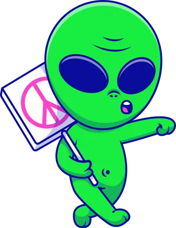 Alien Walking With Peace Sign  イラスト