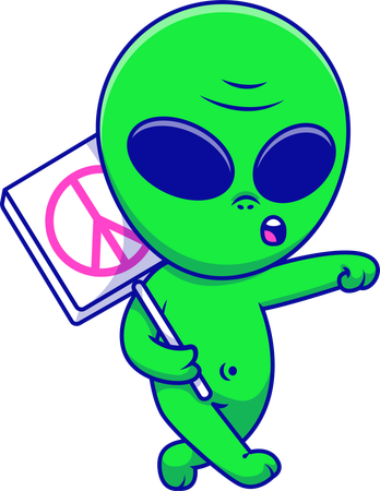 Alien Walking With Peace Sign  Illustration