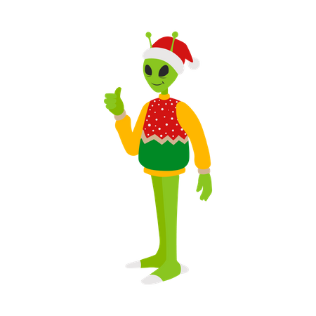 Alien wearing Christmas costume  Illustration