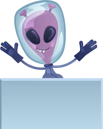 Martian With Blank Banner Flat Cartoon Vector Illustration Extraterrestrial Smiling Alien Ready To Use 2 D Character Template For Commercial Animation Printing Design Isolated Comic Hero Illustration