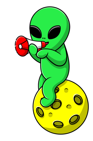 Alien With Megaphone On Moon  Illustration