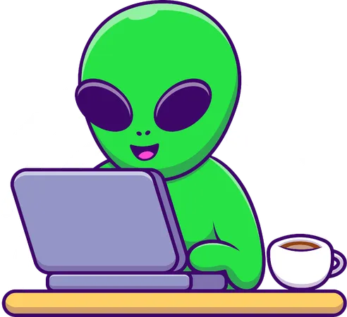 Alien Working On Laptop  Illustration